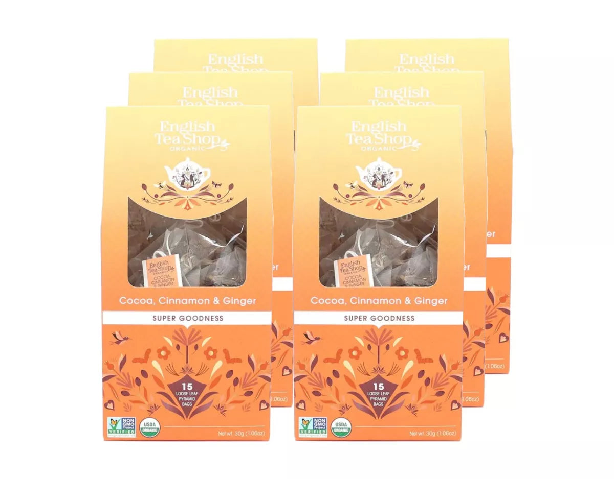 English Tea Shop Organic Cocoa Cinnamon & Ginger Tea - Case of 6/15 Bags